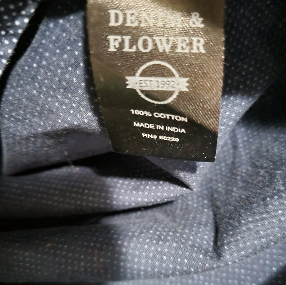 Denim & Flower Ricky Singh Navy Blue Patterned Button Down Shirt Slim Fit Medium - Picture 6 of 6